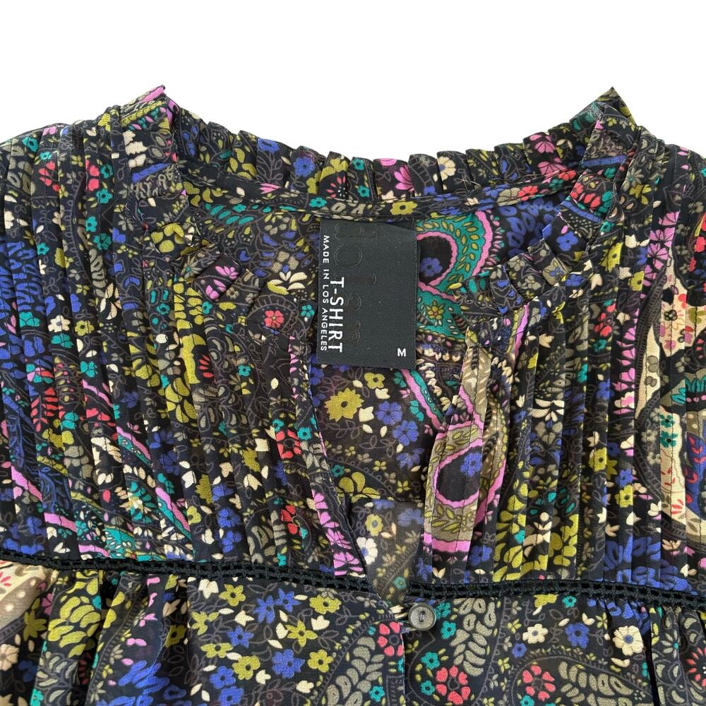 Dolan Anthropologie Black Floral Print Long Sleeve Semi-Sheer Blouse Size Medium - Picture 2 of 7